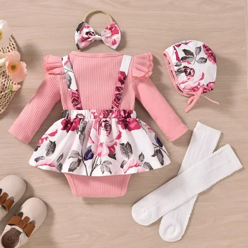 Miniatura 94 de Unutiylo Ropa de bebé recién nacida prematura con tirantes, traje de otoño e invierno, traje de manga larga con volantes