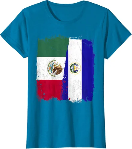 Miniatura 84 de Camiseta con la bandera mexicana de El Salvador con la mitad de la bandera mexicana de El Salvador