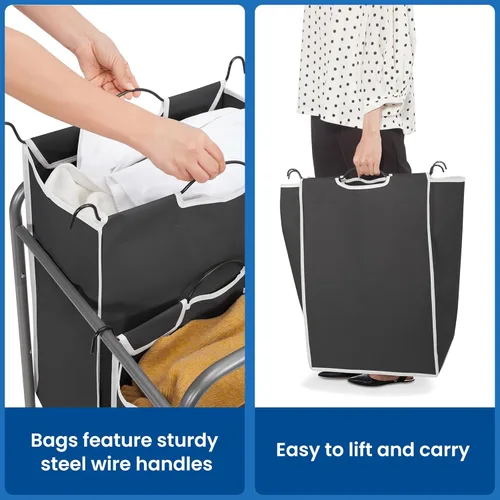 Miniatura 5 de STORAGE MANIAC Clasificador de ropa sucia de 2 secciones, cesta de lavandería de 90 L Gal con ruedas, clasificador separador de cesta de ropa, Negro