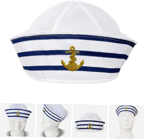 Miniatura 6 de Sombrero de capitán para hombres y mujeres y sombrero de marinero a rayas, accesorio de cosplay para fiestas en barcos, escenarios y eventos