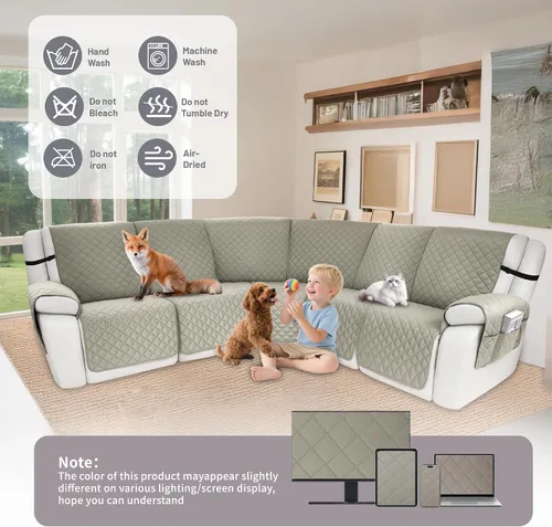 Miniatura 7 de Fundas impermeables para sofá reclinable seccional en forma de L, 7 piezas, antideslizantes, lavables, juego de fundas reclinables para mascotas