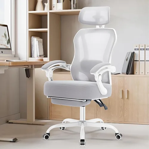 Miniatura 8 de Silla de oficina ergonómica con reposapiés, silla de escritorio reclinable ultra gruesa con soporte lumbar ajustable 2D y reposacabezas, cojín