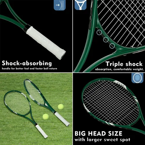 Miniatura 3 de Raquetas de tenis para 2 jugadores recreativas para principiantes, juego de raquetas adultas ligeras preencordadas de 27 pulgadas para mujeres