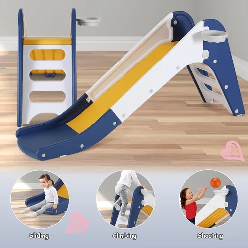 Miniatura 4 de MAMIZO Juego de tobogán 3 en 1 para niños pequeños, juego de escalador de tobogán extra largo con aro de baloncesto y pelota, peldaños