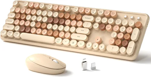 Miniatura 14 de Links9+ Combo de teclado y mouse inalámbricos, teclado retro de tamaño completo con teclas redondas, 2.4GHz para Windows, Mac, laptop, PC, azul