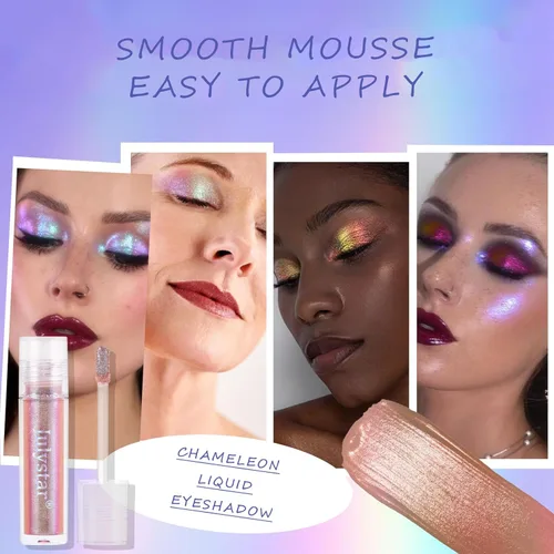 Miniatura 5 de Grospe Sombra de ojos líquida con purpurina, holográfica vibrante que cambia de color, de larga duración, suave cremosa, altamente pigmentada, 01