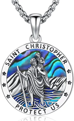 Miniatura 172 de Odinstone Collar de plata de ley 925 con medalla de San Miguel/San Cristóbal/San Benito/Crucifijo de Jesús/San Uriel/Arcángel Rafael para hombres