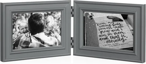 Miniatura 17 de Marco de fotos doble horizontal con bisagras plegable de 4 x 6 pulgadas en madera de pino negro con vidrio real para mesa X3-HEI-2H46