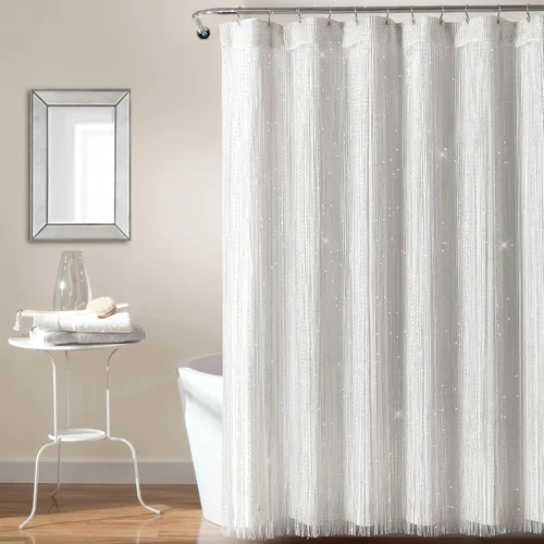 Miniatura 14 de Lush Decor Cortina de Ducha Night Sky, Individual, 72" An x 72" L, Negro - Cortina de Ducha con Lentejuelas - Cortina de Baño Brillante de Bloques