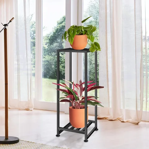 Miniatura 5 de LUBORN Soporte para Plantas de Interior y Exterior, Soportes de Plantas de Hierro Forjado de 2 Niveles Soporte Pedestal de Metal Resistente Soporte