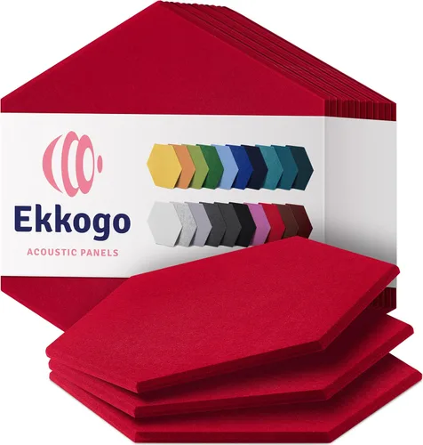 Paneles insonorizantes de alta densidad para pared, forma hexagonal, paquete de 12 unidades de 14" x 12.1" x 0.4", color rojo caramelo Rojo (candy