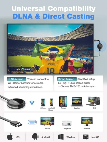 Miniatura 5 de AIMIBO Adaptador de pantalla inalámbrico 4K 5G – Verdaderamente Plug & Play HDMI Dongle, emitir video desde Android iOS Windows MacOS Tablet Laptop