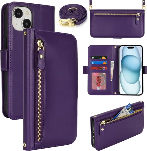 Miniatura 67 de Lipvina Funda tipo cartera para iPhone 12 Pro Max / 13 Pro Max para mujeres, bolsillo con cremallera, funda de teléfono de cuero PU con soporte