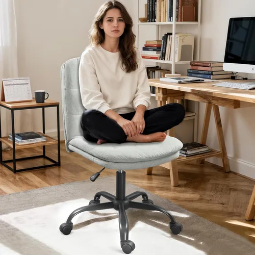 Silla de escritorio para oficina en casa cómoda, silla cruzada sin brazos con ruedas, silla de tocador, sillas de oficina, giratorias, altura Gris