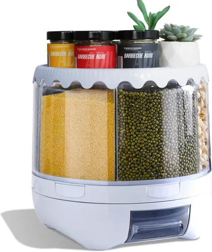 Dispensador de Granos Slow Slog, Contenedor de Almacenamiento Giratorio de 360°, Dispensador de Alimentos de 6 Rejillas con Tapa Sellada de