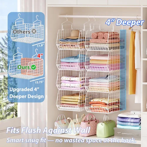 Miniatura 5 de Organizador de armario colgante de profundidad extendida de 6 niveles, estantes colgantes de almacenamiento con ganchos para colgar ropa, suéteres