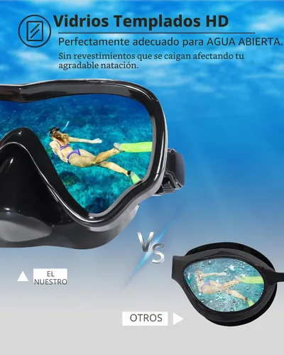 Miniatura 4 de EverSport Gafas de natación para adultos con cubierta para la nariz, máscara de buceo transparente antivaho amplia visión sin borrosidad