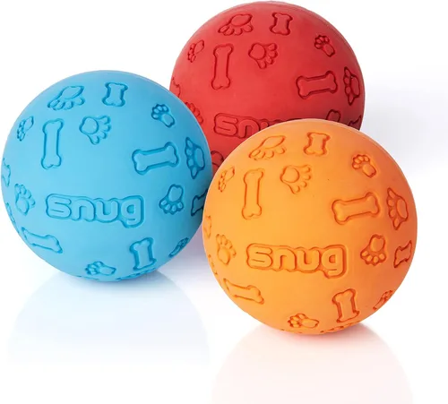 Snug Pelotas de goma para perros pequeños y medianos, tamaño de pelota de tenis, prácticamente indestructibles (paquete de 3, clásico)