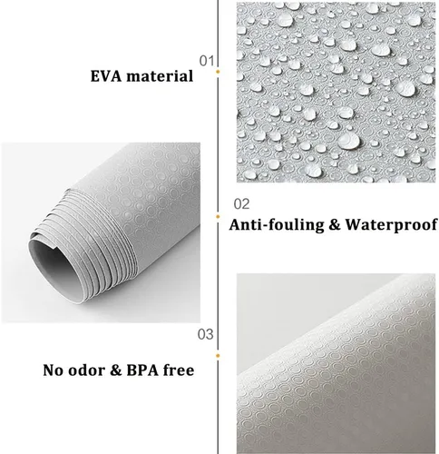 Miniatura 3 de Forro de estante impermeable sin deslizamiento para cajones para baño, tapetes de gabinete de cocina no adhesivos de plástico EVA en rollo