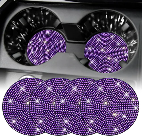 Miniatura 12 de SINGARO - Posavasos brillantes para automóvil, 4 posavasos antideslizantes universales, decorativos e integrados, accesorios para interiores de Rojo