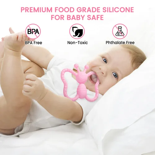 Miniatura 3 de Juguetes de dentición para bebés, diseño de mariposa, juguete para aliviar el dolor para bebés recién nacidos, regalo de ducha neutro seguro
