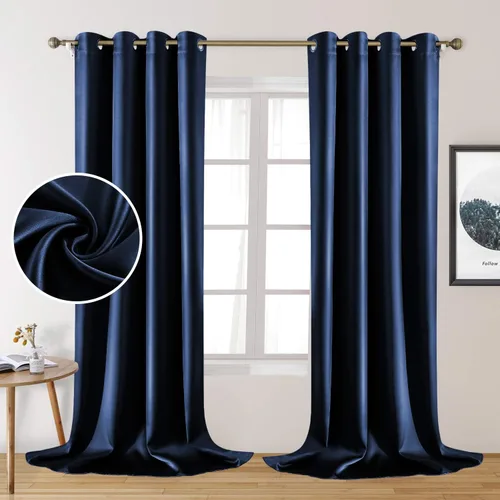 Miniatura 24 de HOMEIDEAS 2 paneles de cortina de seda sintética, cortinas opacas para dormitorio