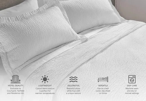 Miniatura 6 de Juego de colcha ligera tamaño Queen, textura ondulada blanca, exclusivo de Courtyard Hotels, Fairfield by Marriott y Residence Inn incluye 1 colcha