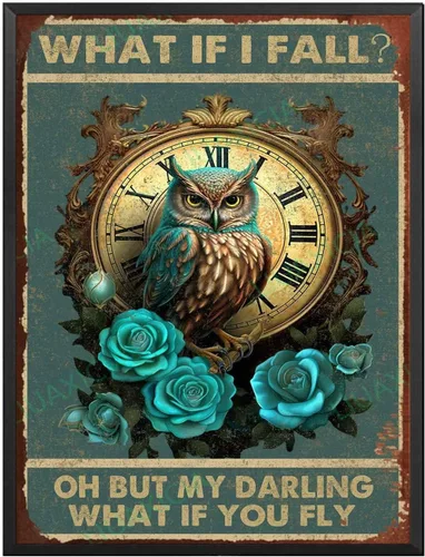 Miniatura 8 de Letrero de hojalata con diseño de búho ¿y si me caer? Oh But My Darling What If You Fly For Men Women Wall Decor Bares Restaurantes Cafés Pubs 8.00