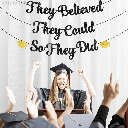 Miniatura 7 de KatchOn, Cartel de "They Believed They Could So They Did" con purpurina de 10 pies, sin bricolaje, decoraciones de graduación 2026, pancarta de Oro