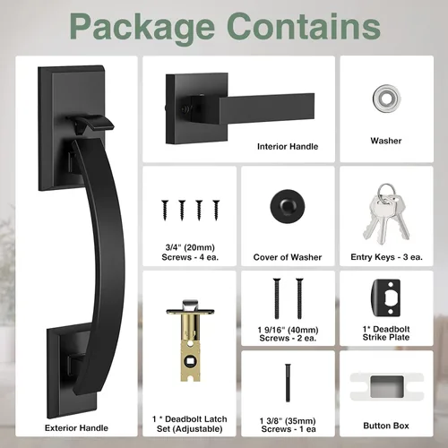 Miniatura 7 de Manija de puerta delantera negra ajustable 12.7 pulgadas manija de entrada exterior pesada reversible Manija de puerta negra