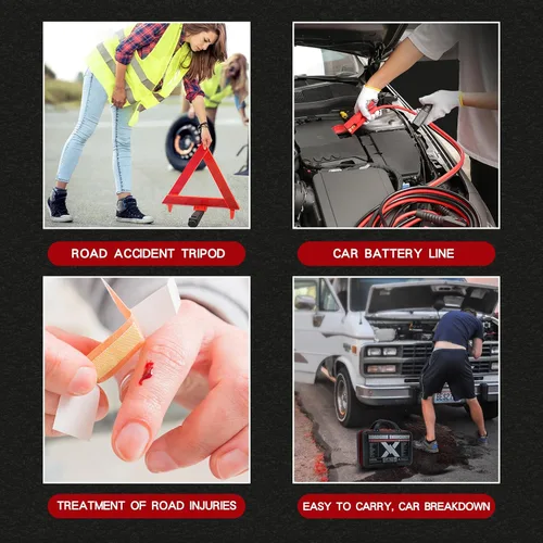 Miniatura 6 de KITGO Kit de Emergencia para Automóvil en Carretera (137 Piezas), con Cable Puente, Kit de Rescate de Seguridad Vial para Automóvil, Kit de Negro