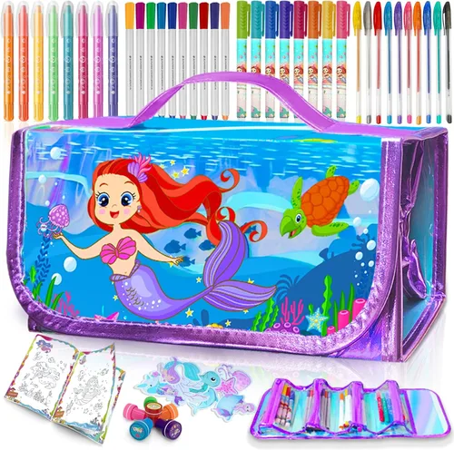 weirtoya 56 marcadores perfumados lavables con estuche con purpurina, arte y manualidades de unicornio de sirena para niños de 4 a 8 años, kits de