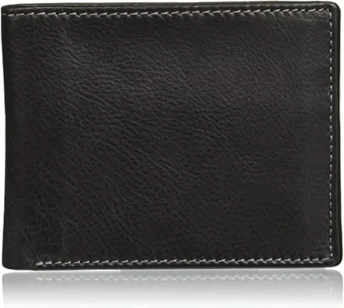 Style n Craft Billetera plegable para hombre con solapa lateral en piel de grano completo, color negro, dimensiones (cerrada) 4-12"W X 3-12"H X 38" D