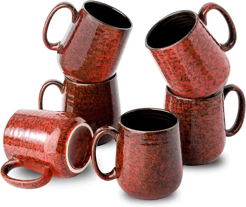 Miniatura 22 de Juego de 4 Tazas de Café de HASENSE, Tazas de Cerámica de 12 Oz con Mango Grande, Juego de Tazas Rústicas Coloridas para Café, Té, Coco, Café