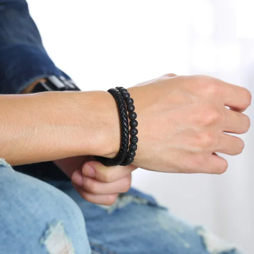 Miniatura 5 de VNOX Pulsera vikingo para hombre, de cuero genuino, trenzada, estilo vintage, martillo de Thor, pulseras de Wirstband, joyería vikinga para hombres