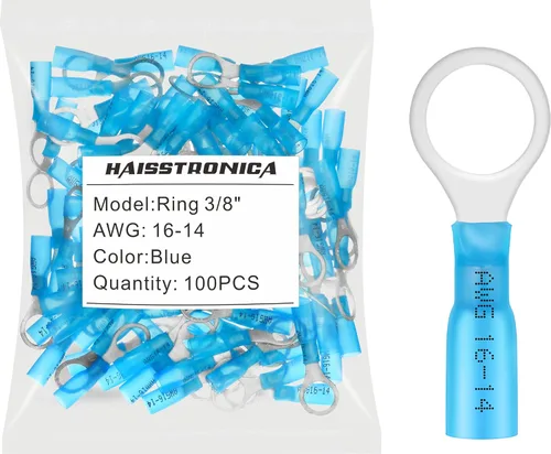 Miniatura 18 de haisstronica 100 conectores de anillo termorretráctiles de grado marino azul de 1/4 pulgadas, conectores de terminales de anillo de cobre rojo