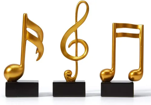 HAUCOZE 3 piezas de decoración de notas musicales regalo musical mesa centro de mesa escultura estatua para sala de piano, oficina en casa oro 7.5