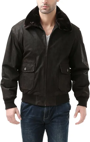 Miniatura 2 de Landing Leathers Chaqueta bomber de cuero G-1 azul marino para hombre (también disponible en tallas grandes y altas)