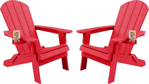 Miniatura 27 de YEFU Silla Adirondack, silla Adirondack de plástico de gran tamaño, sillas plegables para exteriores con soporte para tazas, silla de césped