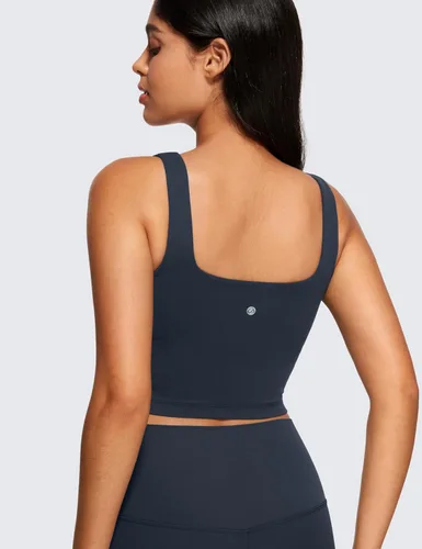 Miniatura 85 de CRZ YOGA Butterluxe Brasier deportivo de cuello cuadrado para mujer, estilo camiseta corta sin mangas, acolchado con soporte integrado para yoga