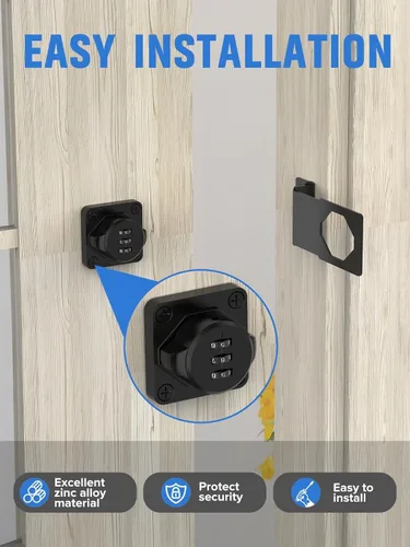 Miniatura 5 de Cerraduras de cerradura de contraseña para gabinete, cerradura de puerta de granero de 90 grados, cerradura de combinación de seguridad