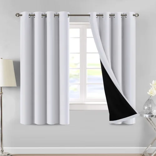 Miniatura 29 de MeilleMaison Paneles de cortina 100 % opacas para ventana de dormitorio, bloqueo de luz completa, de 84 pulgadas de largo, con aislamiento térmico