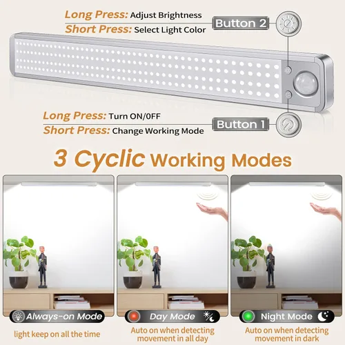 Miniatura 2 de Luces para debajo del gabinete, luces recargables debajo del mostrador para cocina, 188 luces LED con sensor de movimiento para interiores