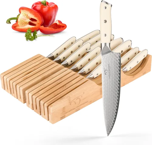 Miniatura 11 de NANFANG BROTHERS Juego de cuchillos de Damasco, 10 piezas para cocina con bloque, juego de cuchillos de cocina con bloque, mango ergonómico ABS