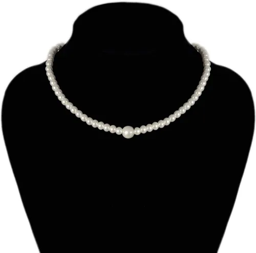 Miniatura 2 de Gionforsy Collar de perlas (0.315 in con uno de 0.472 in), Metal Perla, Perla de imitación