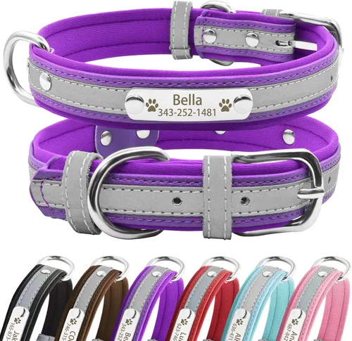 Miniatura 12 de Collares reflectantes personalizados para perros con acolchado de neopreno, collar de perro grabado personalizado con placa de nombre para perros