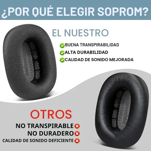 Miniatura 4 de SOPROM - Almohadillas para auriculares Airpod Max, fundas de repuesto para almohadillas de oído con tela de malla duradera, espuma más suave - Verde