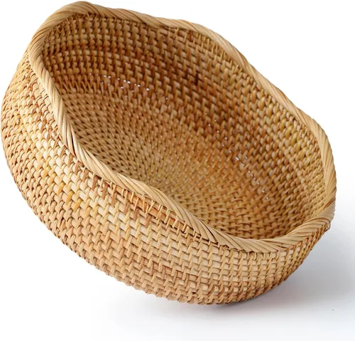 Miniatura 11 de YANGQIHOME Cesta de pan de ratán, cestas de frutas redondas, cuencos de almacenamiento de mimbre, cuencos de cesta de servicio tejida natural