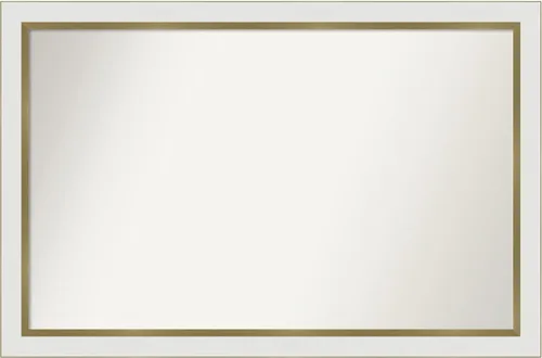 Miniatura 509 de Amanti Art Espejo de baño blanco para sobre el fregadero, 30 x 35 pulgadas, espejo de tocador rectangular estrecho de Eva de oro blanco, marco