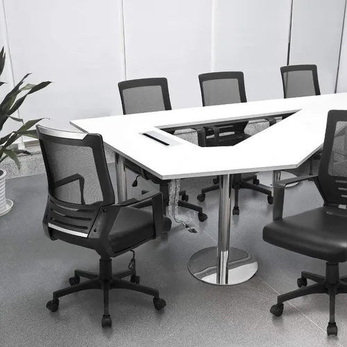 Miniatura 2 de Yaheetech Silla de computadora acolchada de cuero con respaldo de malla media con soporte lumbar, silla de oficina ergonómica de altura ajustable